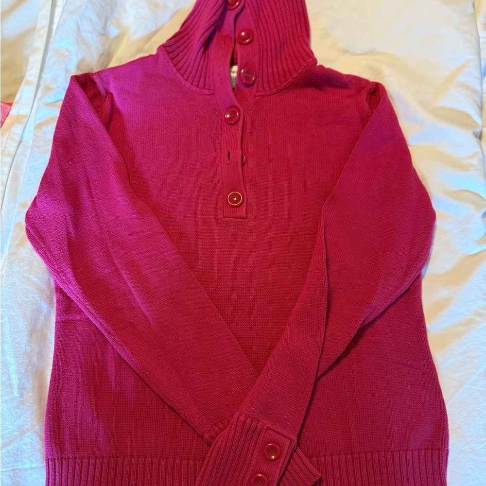 Women's Button-Up Hooded Sweater - Pink